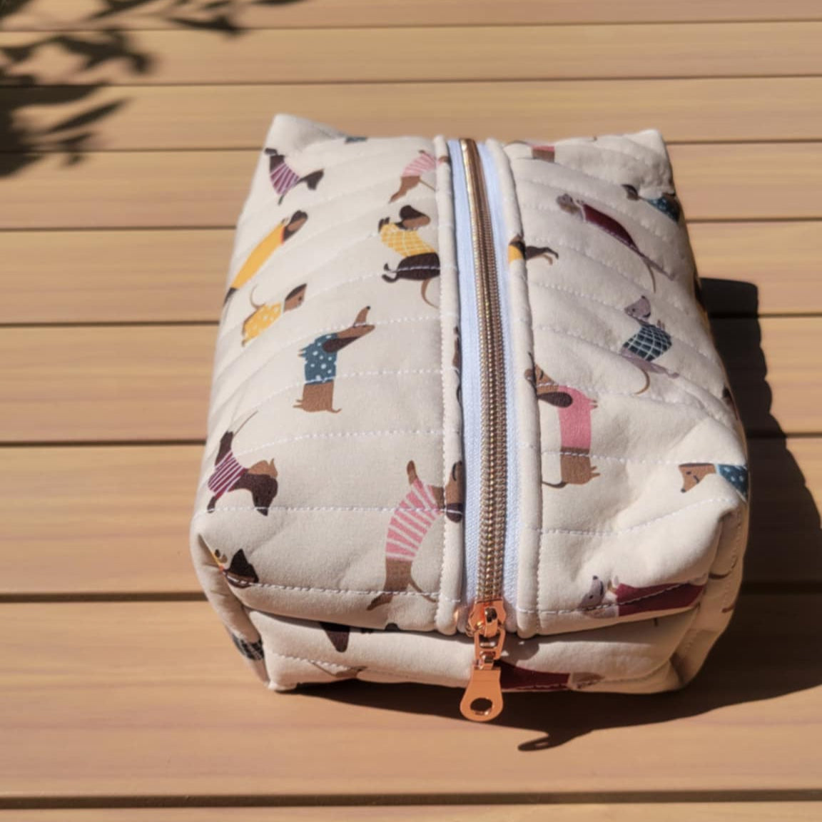 Waterproof dachshund cosmetic bag with rose gold zipper